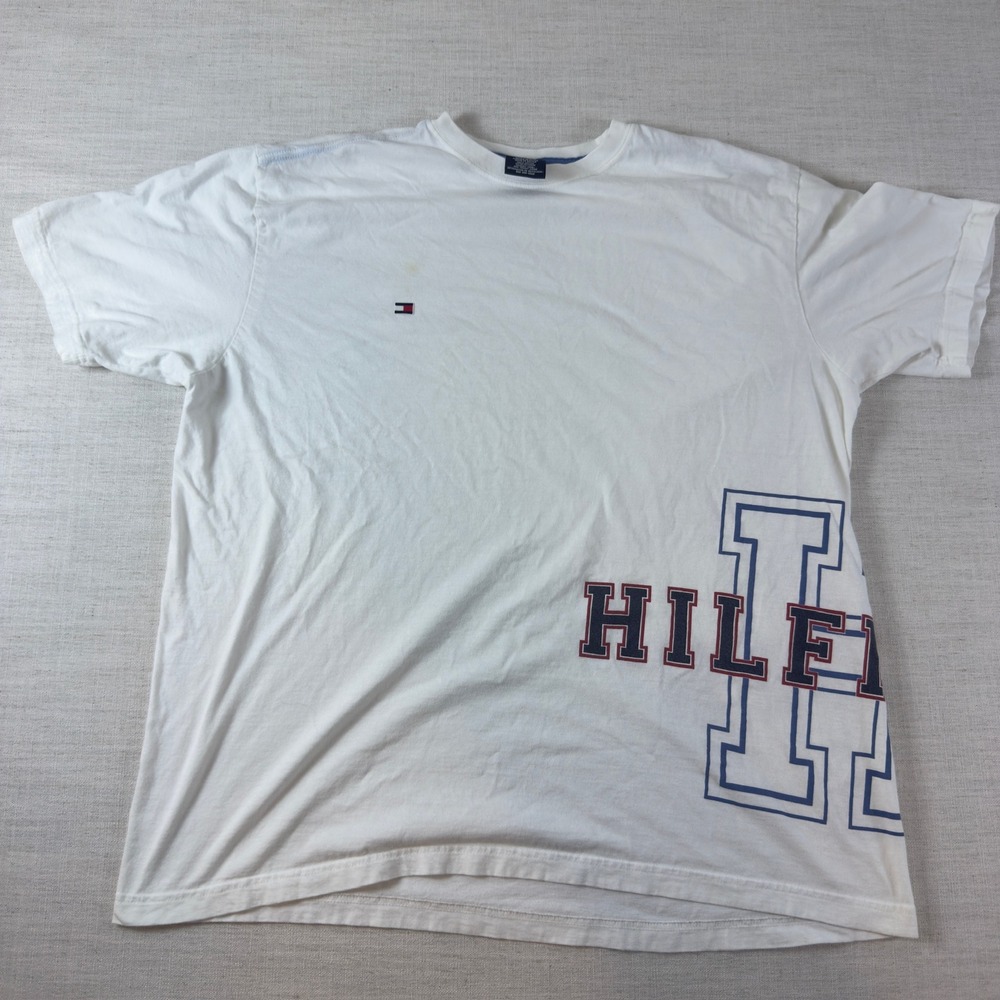 Tommy Hilfiger Mens White Graphic T-Shirt XL Short Sleeve Logo Tee